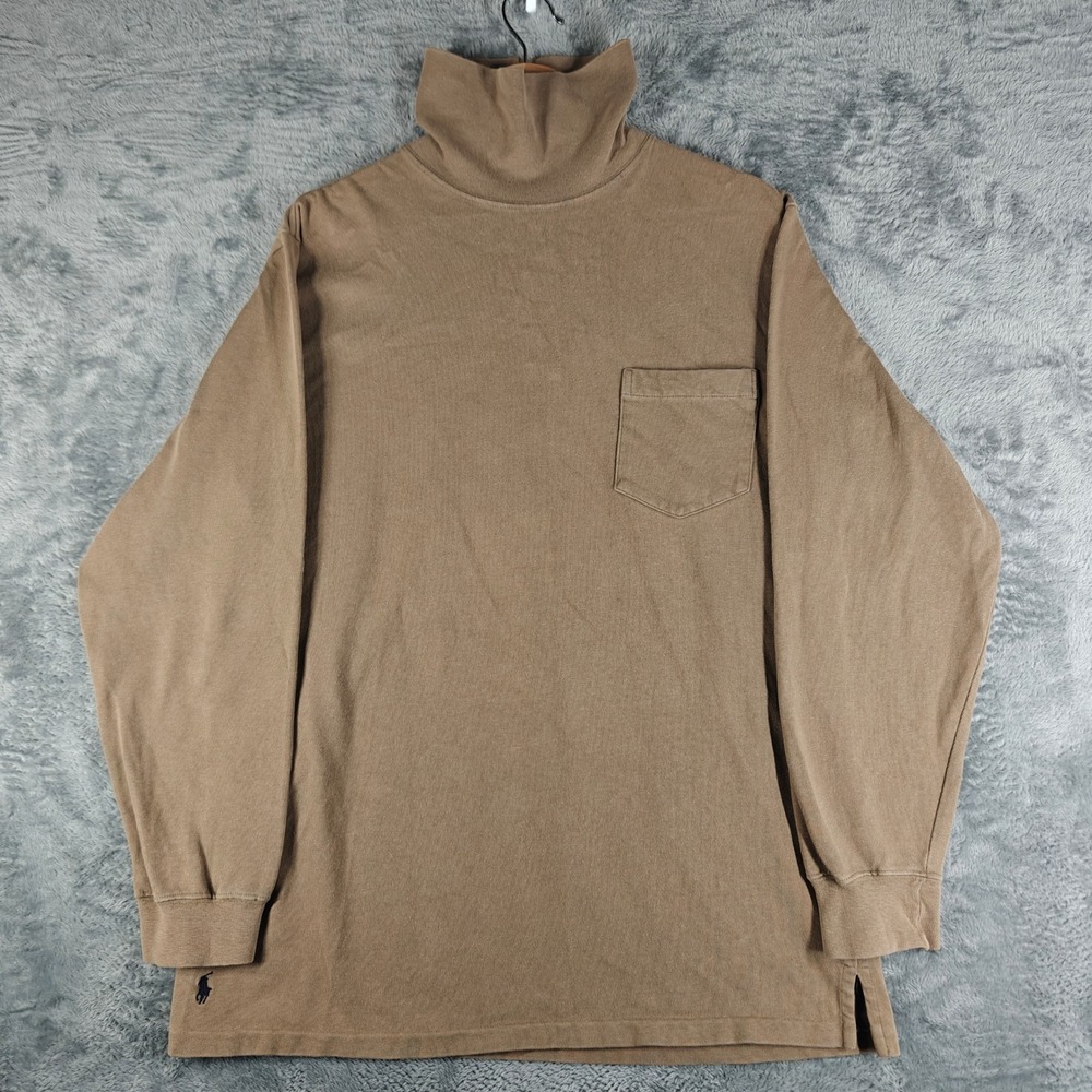 Polo Country Ralph Lauren Turtleneck Boys XL Tan Brown Long Sleeve Pocket Shirt